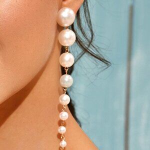 Pearls | Elegant Long Faux Pearl Earrings